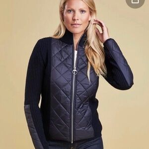 Barbour Sporting Zip Knit Lambswool Sweater Quilted Jacket SZ 10 Women’s Black